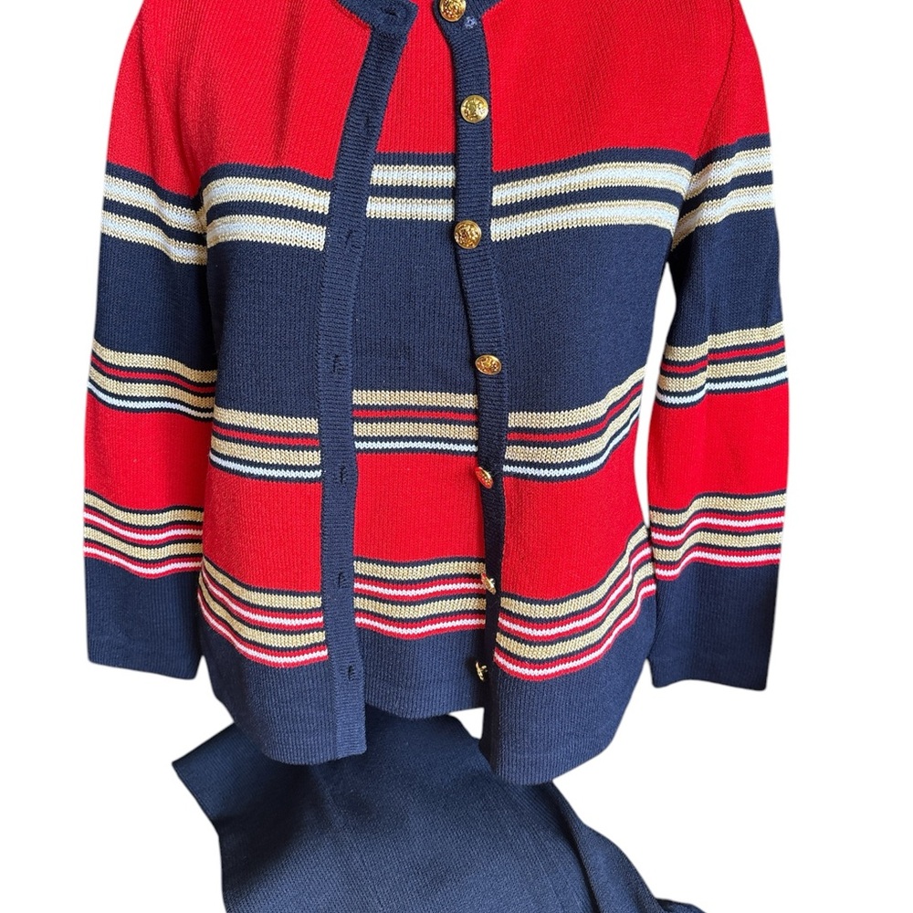 Elegant Red and Blue Pantsuit with Bold Design